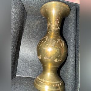 vintage etched brass bud vase, frequently handcrafted 4”